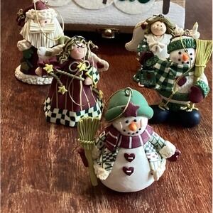 Vintage Christmas Dough Ornaments Decorative Box Handcrafted Cottagecore set 5